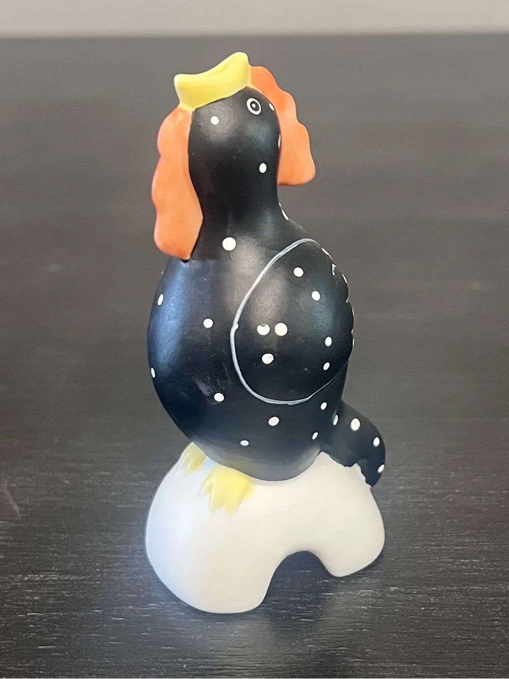 VTG Carol Eldridge Black Spotted Rooster Chicken Pie Bird Vent Funnel 4”